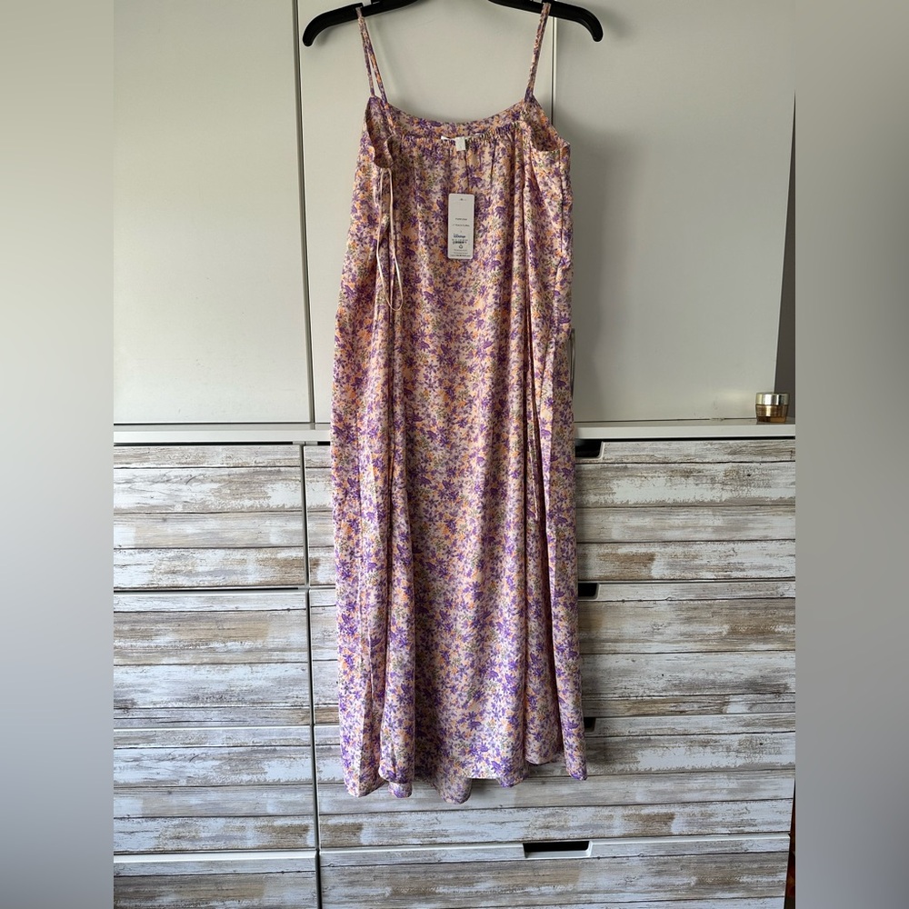 🌸 Pink Rose Floral Slip Maxi Dress Size L NWT Cottagecore Boho